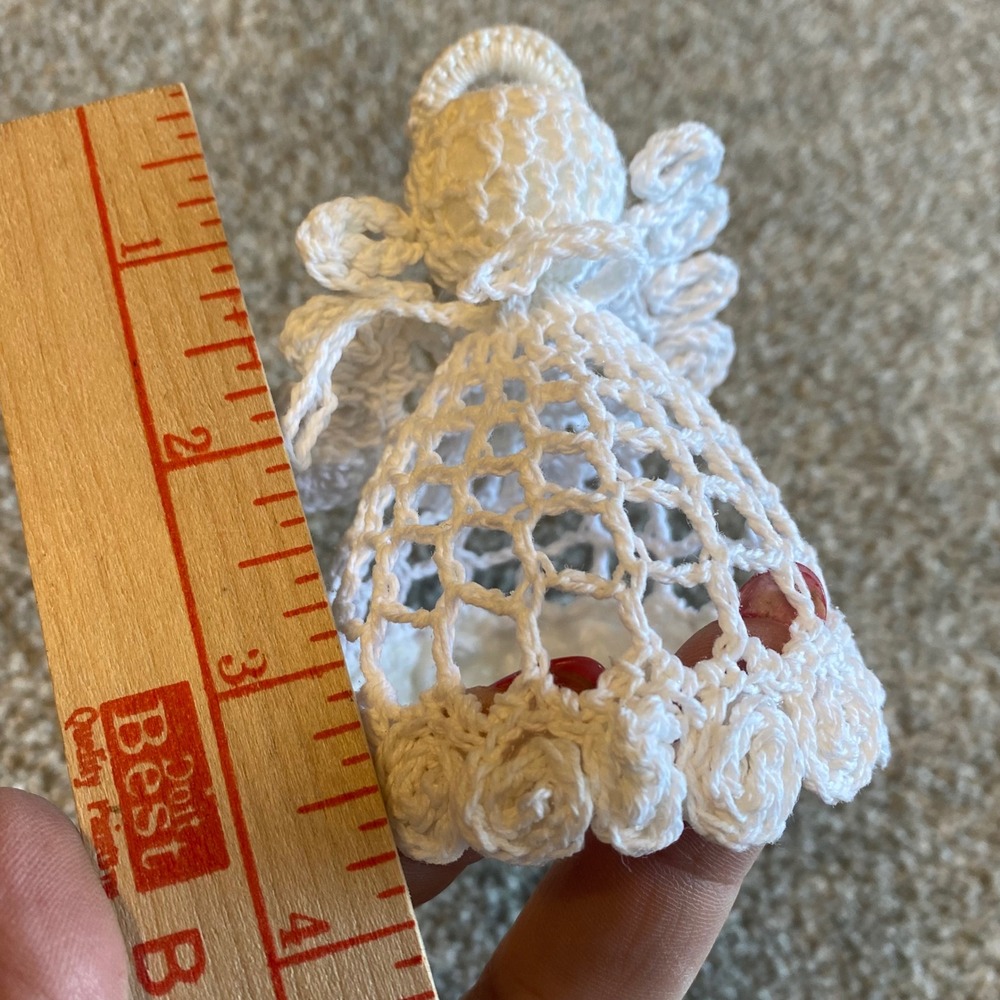 Vintage Handmade White Crochet Angel Christmas Tree Topper and Ornaments Set 7pc - Picture 5 of 7